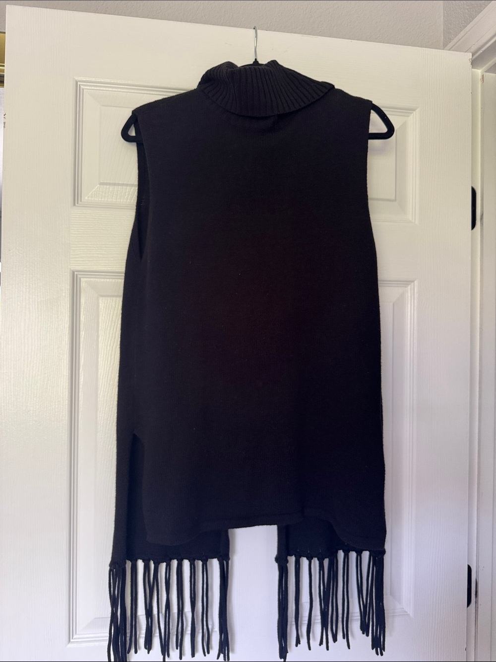 BCBGeneration Black Sleeveless Turtleneck Fringe Tunic